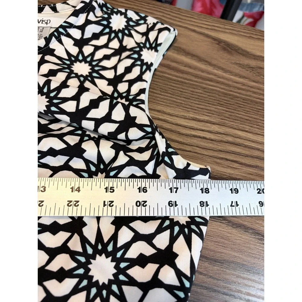 Wisp Geometric Starburst Keyhole Fit‎ and Flare Dress Black White Aqua 8 Office